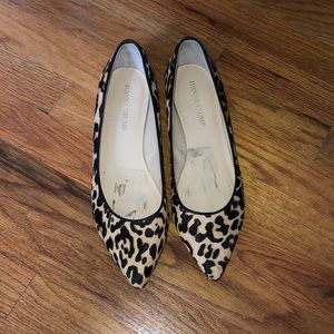Leather and calf hair leopard print flats- size 9